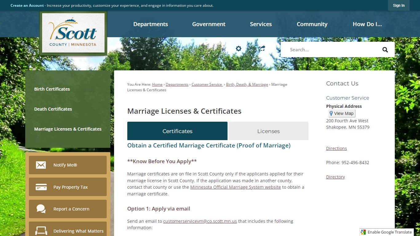 Marriage Licenses & Certificates | Scott County, MN